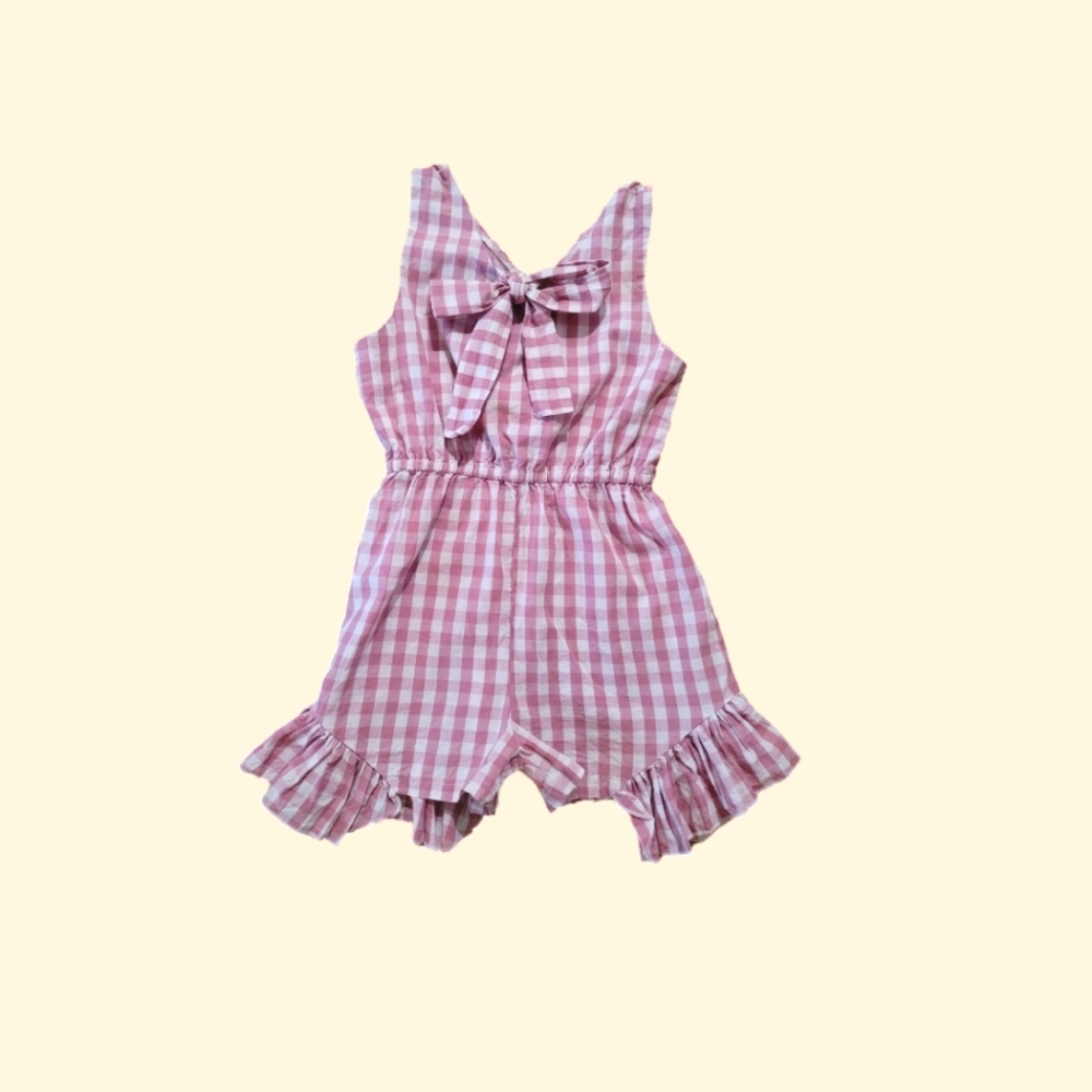 Girls' Oopsie Daisy Dusty Mauve | White Gingham Checkered Plaid Ruffled Shorts R